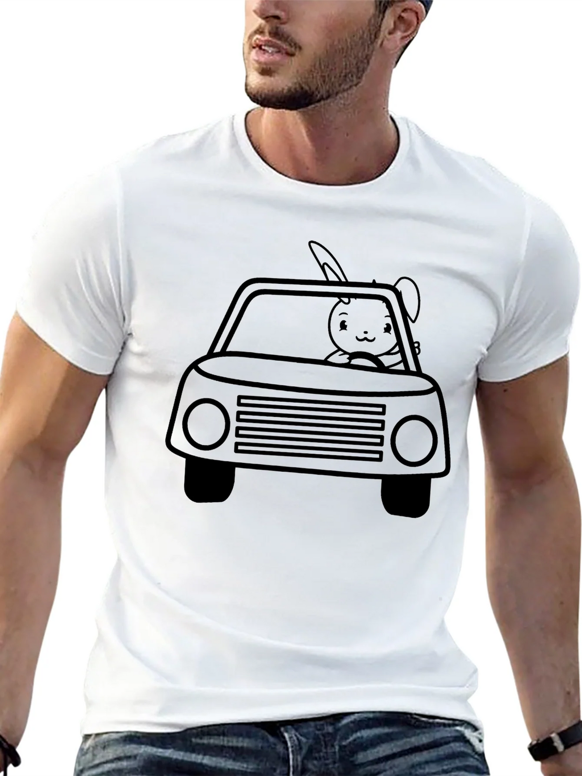 Bunny Car Graphic Tee - Black Crew Neck Shirt product image 12