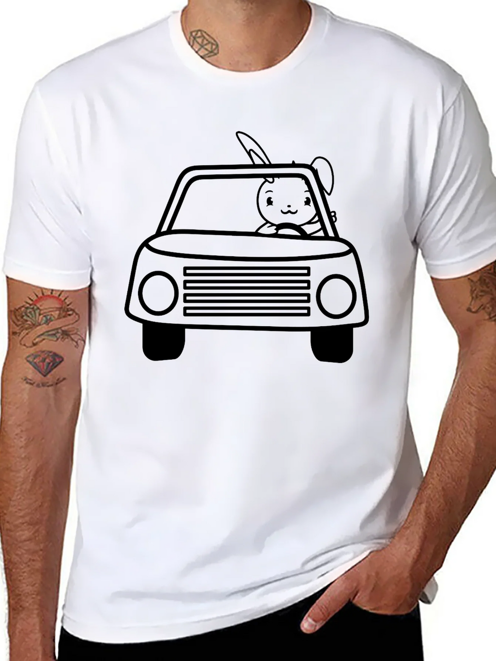 Bunny Car Graphic Tee - Black Crew Neck Shirt product image 7