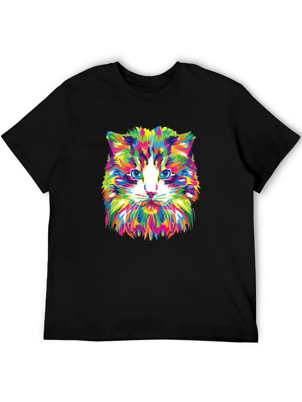 Colorful Cat Graphic Tee - Black Crew Neck T-Shirt product image 5