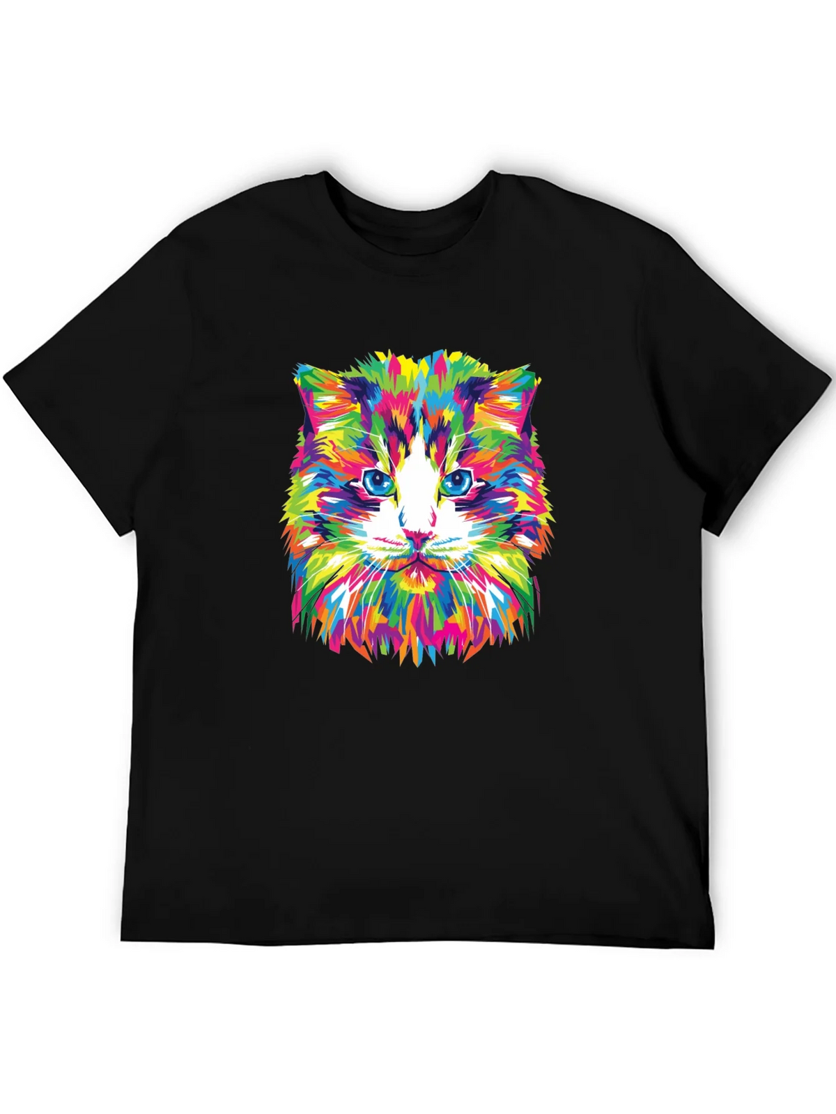 Colorful Cat Graphic Tee - Black Crew Neck T-Shirt product image 5