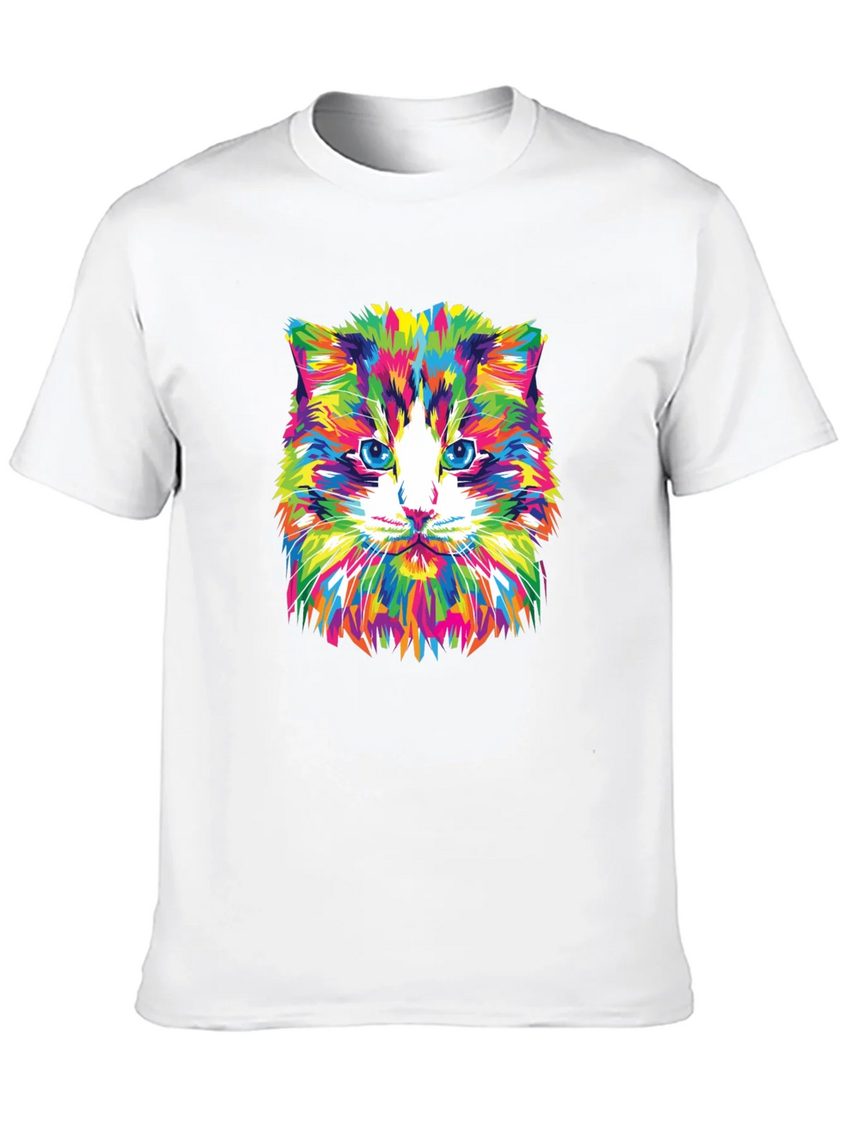 Colorful Cat Graphic Tee - Black Crew Neck T-Shirt product image 9