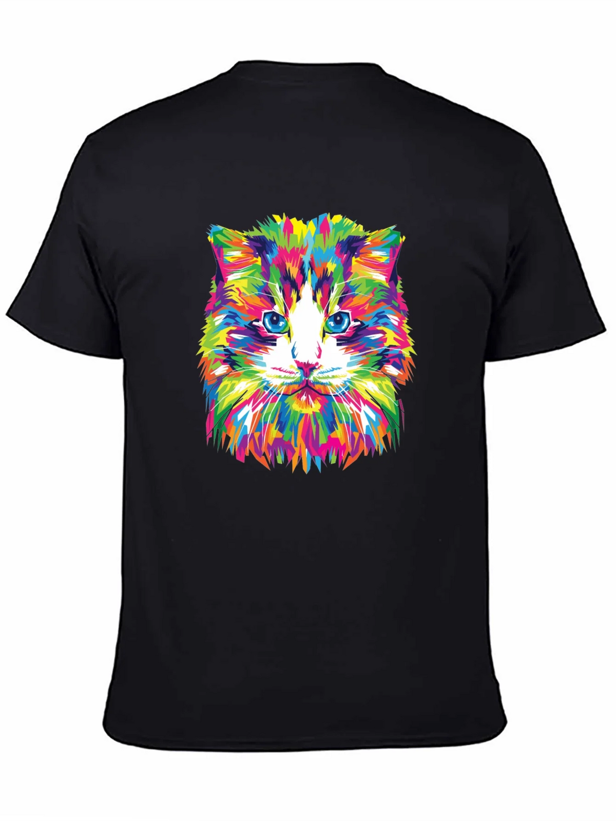 Colorful Cat Graphic Tee - Black Crew Neck T-Shirt product image 4