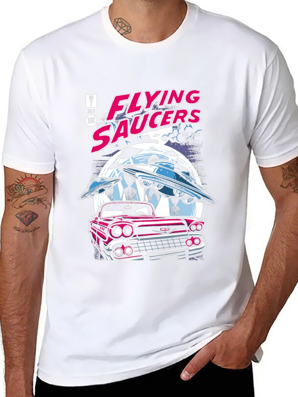 Flying Saucers Comic T-Shirt - Retro UFO Design product image 7