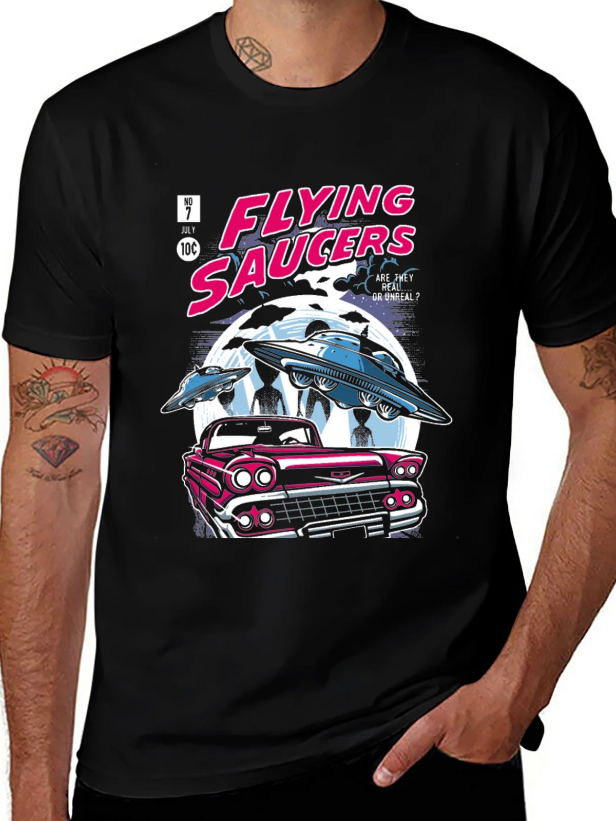 Flying Saucers Comic T-Shirt - Retro UFO Design product image 1