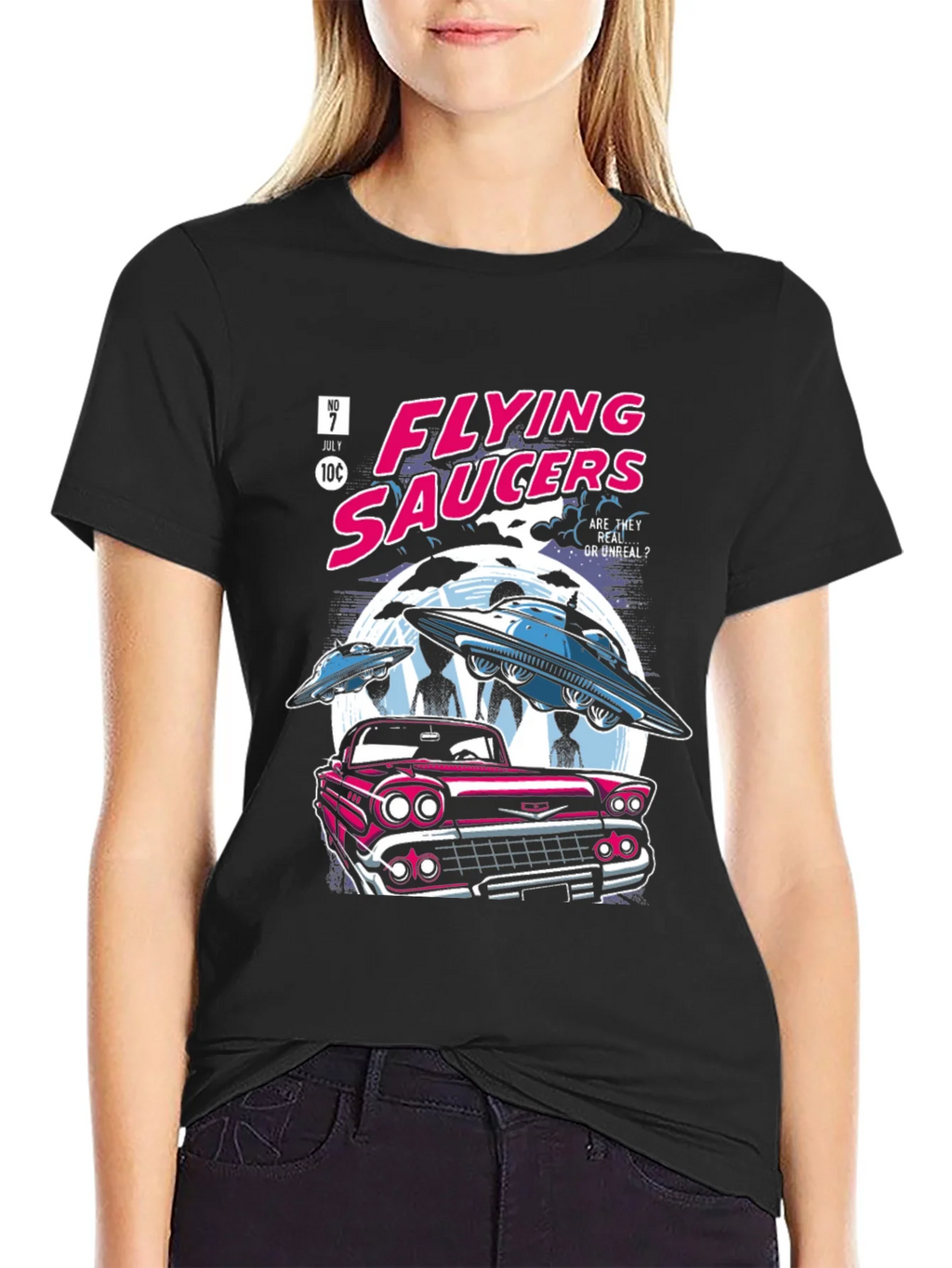 Flying Saucers Comic T-Shirt - Retro UFO Design product image 2