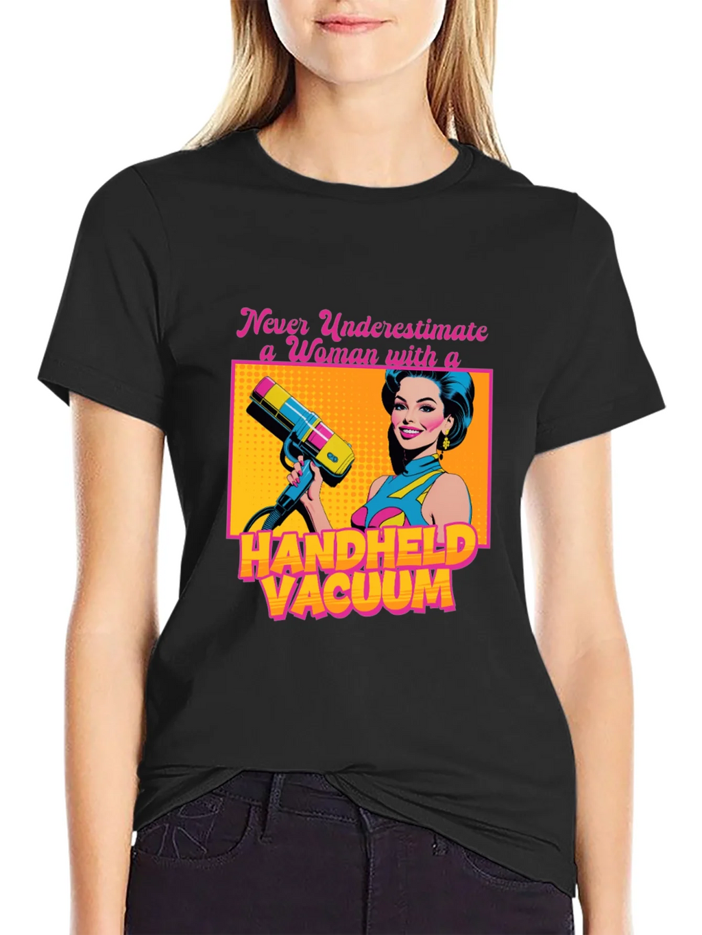 Funny Woman Handheld Vacuum Graphic T-Shirt product image 2