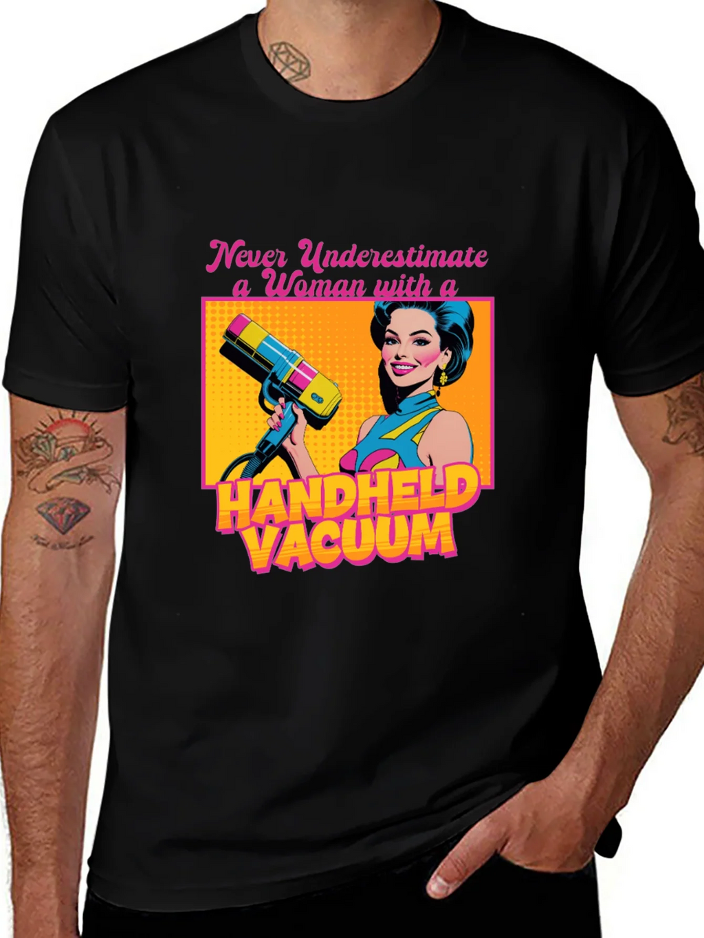 Funny Woman Handheld Vacuum Graphic T-Shirt product image 1