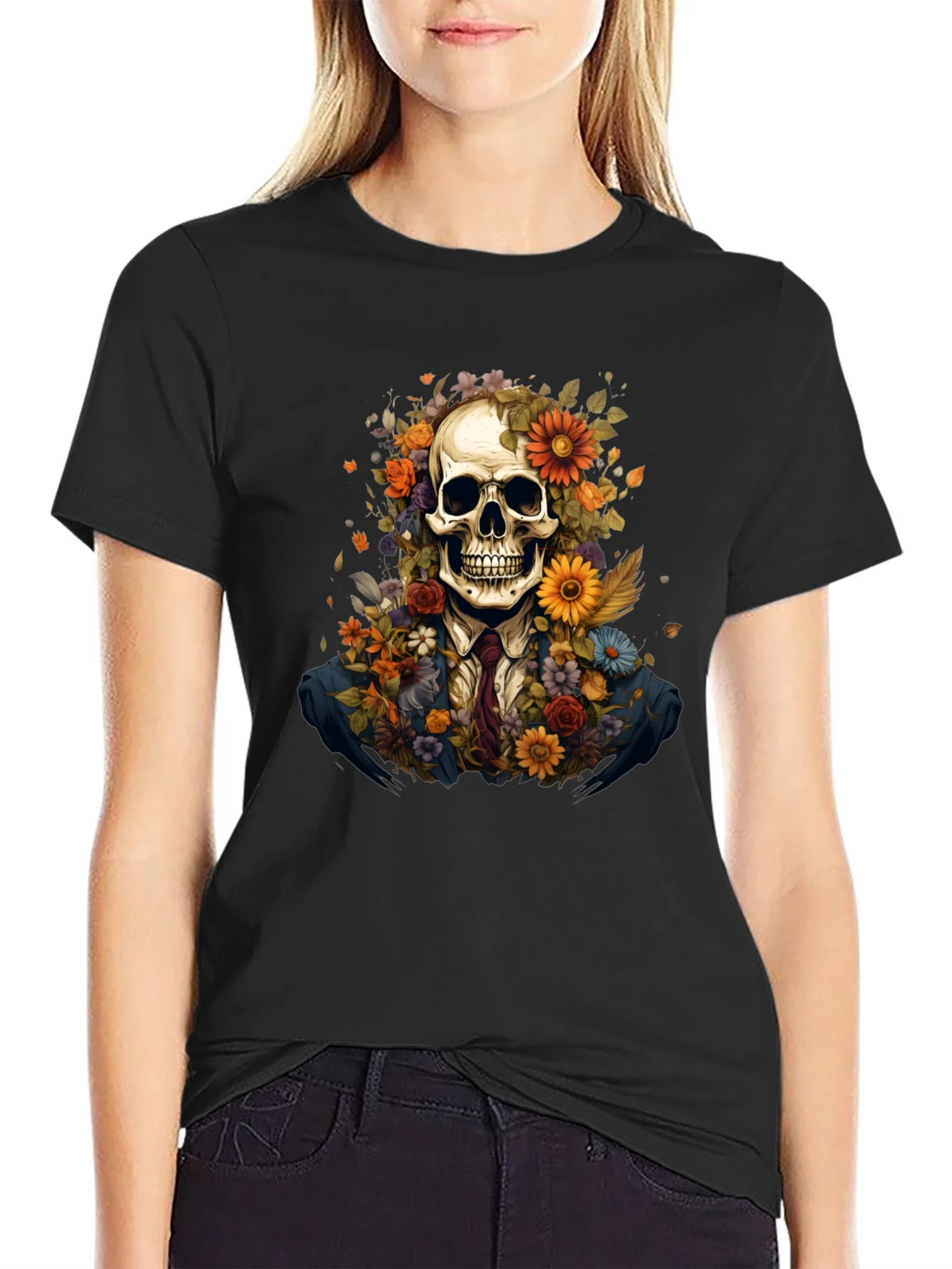 Floral Skull Graphic Tee - Unique Art Design product image 2