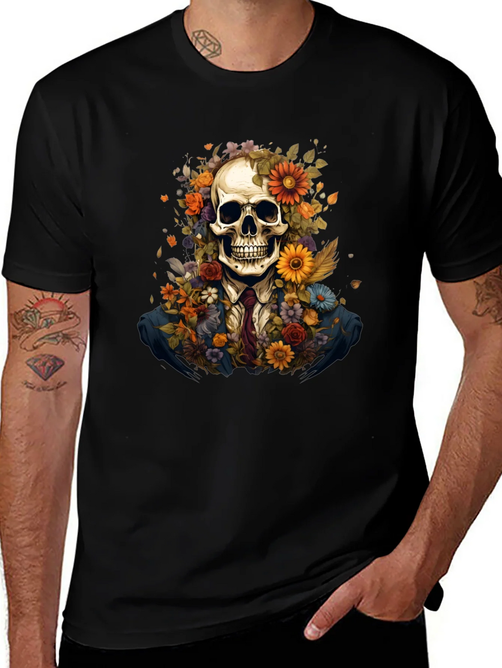 Floral Skull Graphic Tee - Unique Art Design product image 1