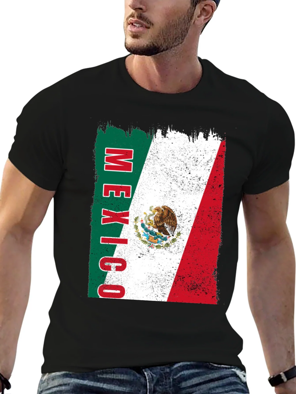 Mexico Flag Graphic Tee - Black Cotton T-Shirt product image 6