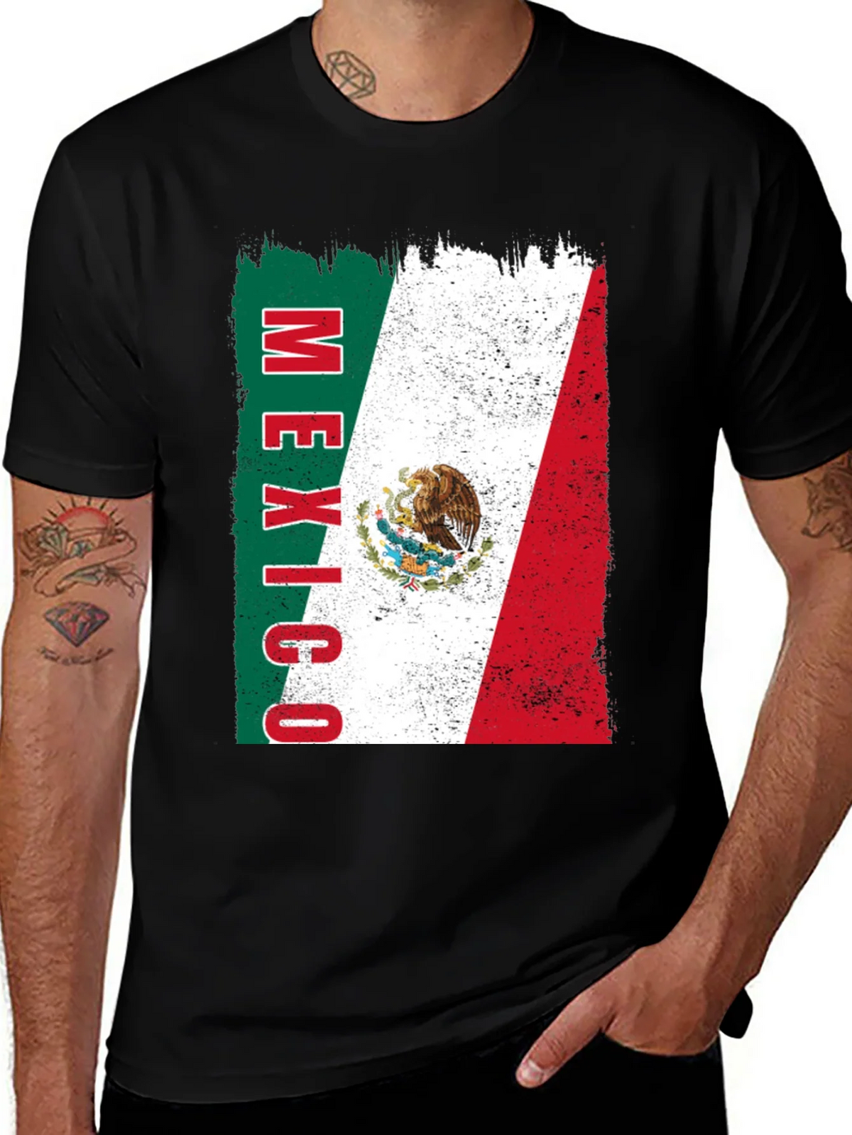 Mexico Flag Graphic Tee - Black Cotton T-Shirt product image 1