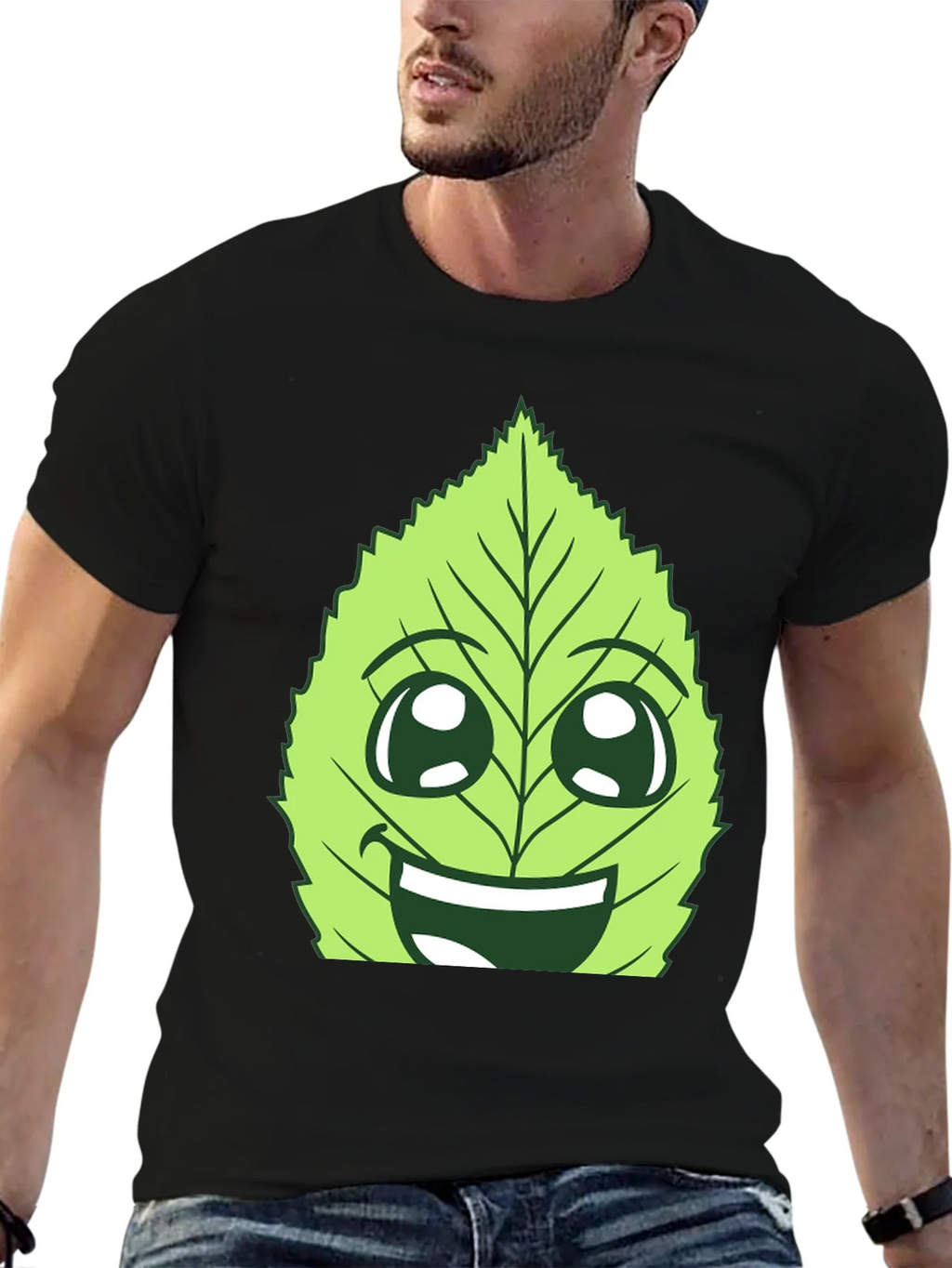 Funny Leaf Face Graphic T-Shirt - Black Cotton Tee product image 6