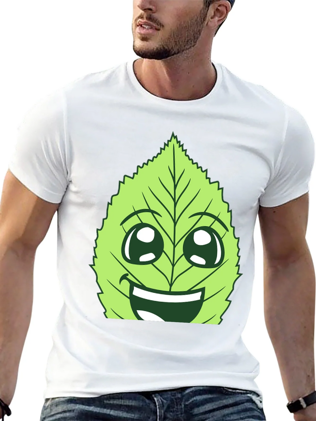 Funny Leaf Face Graphic T-Shirt - Black Cotton Tee product image 12