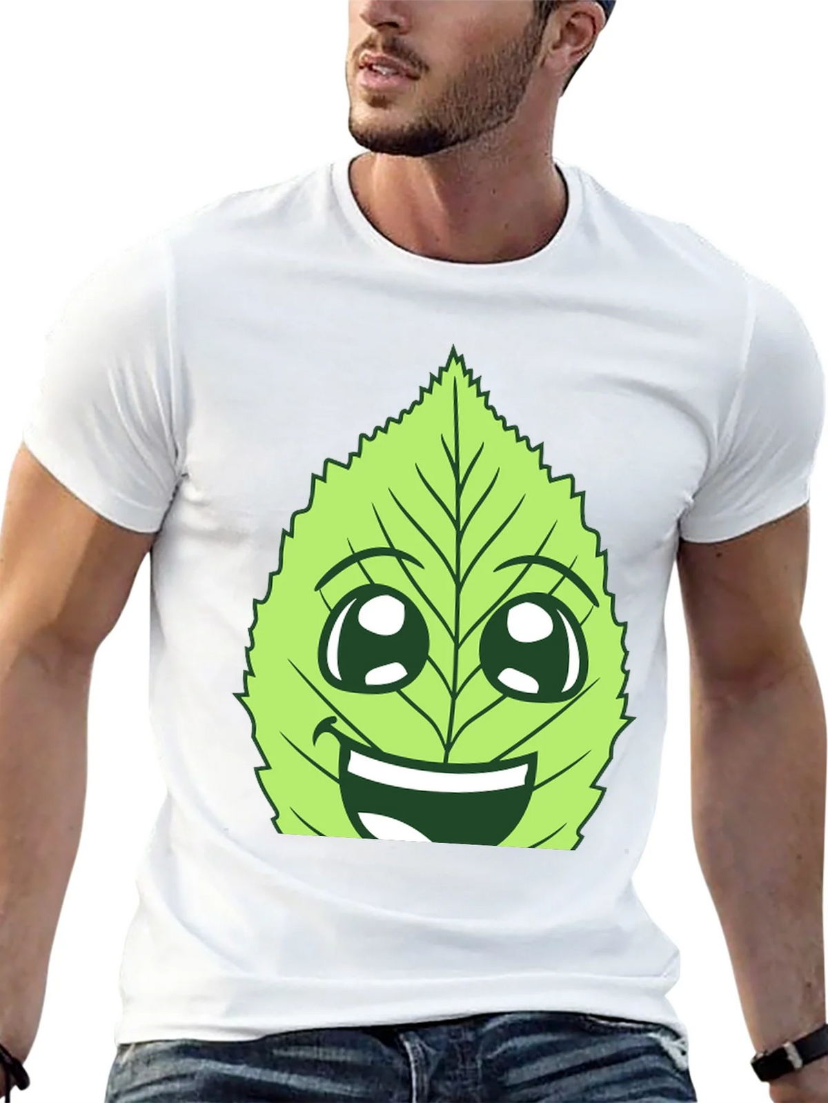 Funny Leaf Face Graphic T-Shirt - Black Cotton Tee product image 12