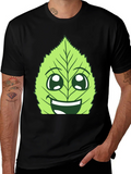 Funny Leaf Face Graphic T-Shirt - Black Cotton Tee product image 1