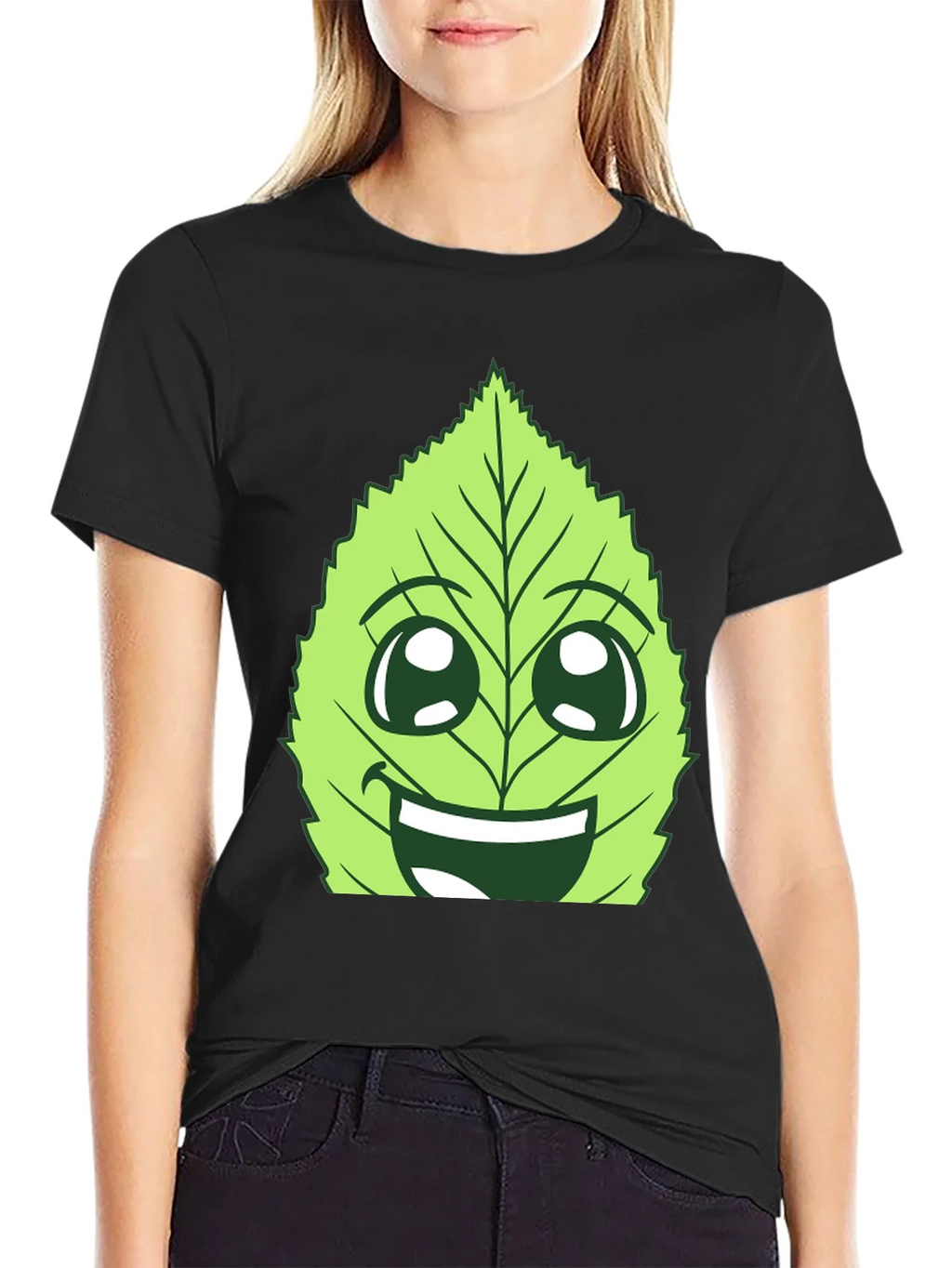 Funny Leaf Face Graphic T-Shirt - Black Cotton Tee product image 2