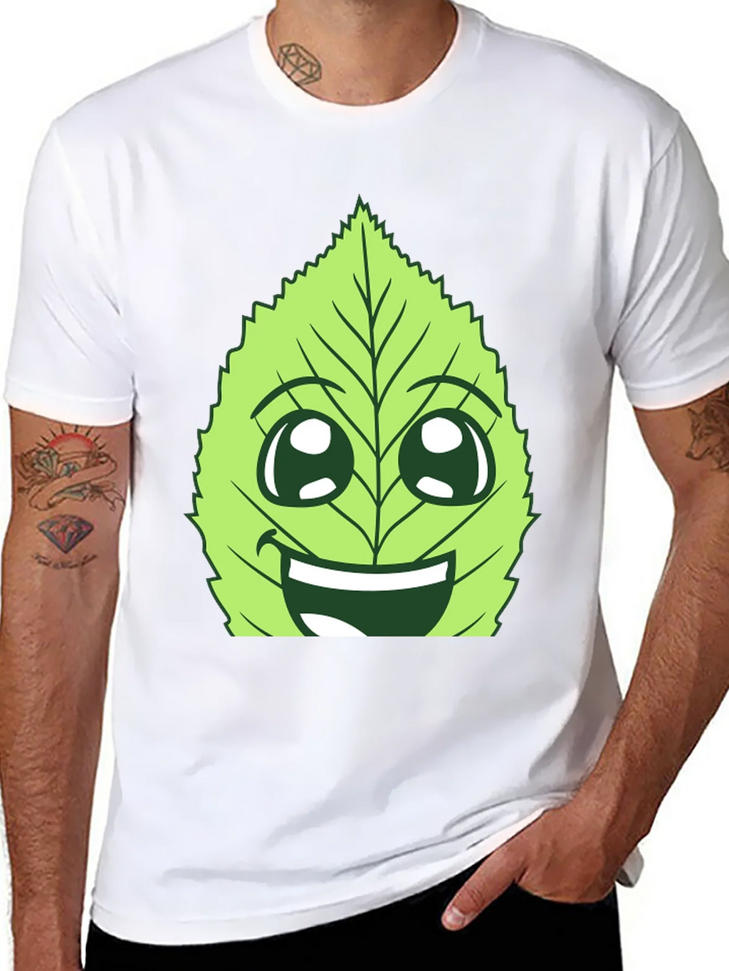 Funny Leaf Face Graphic T-Shirt - Black Cotton Tee product image 7