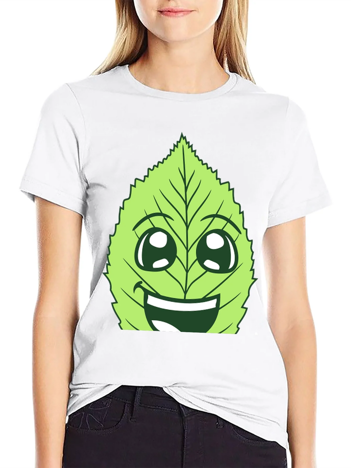 Funny Leaf Face Graphic T-Shirt - Black Cotton Tee product image 8