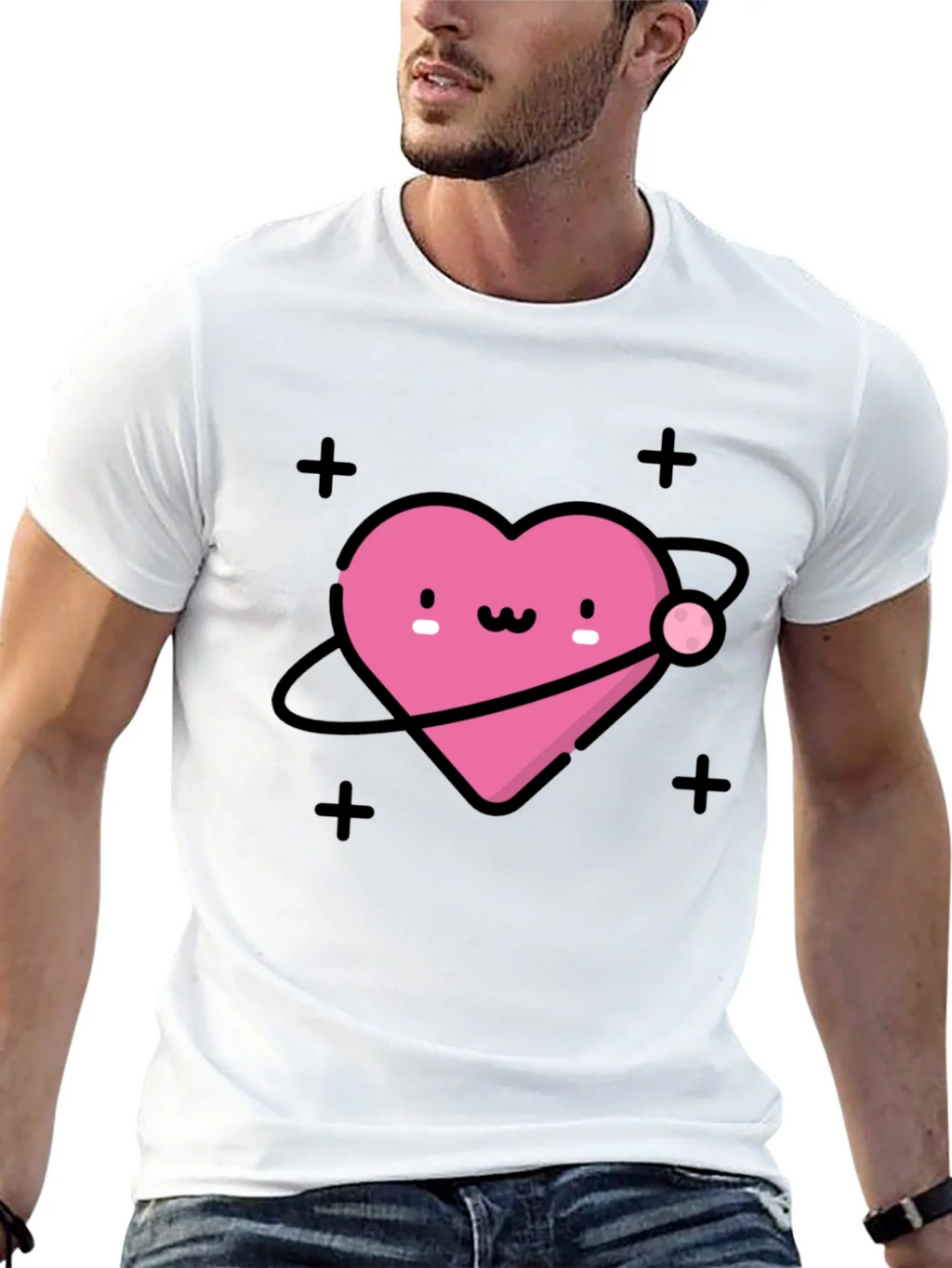 Cute Heart Planet Black T-Shirt product image 12