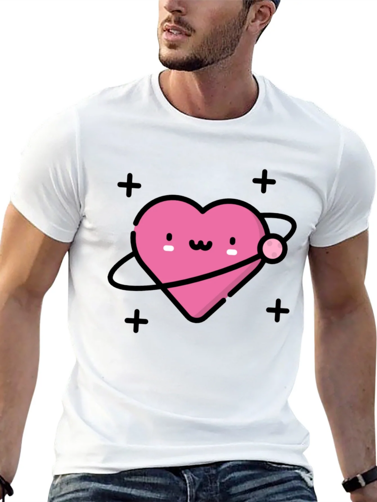 Cute Heart Planet Black T-Shirt product image 12