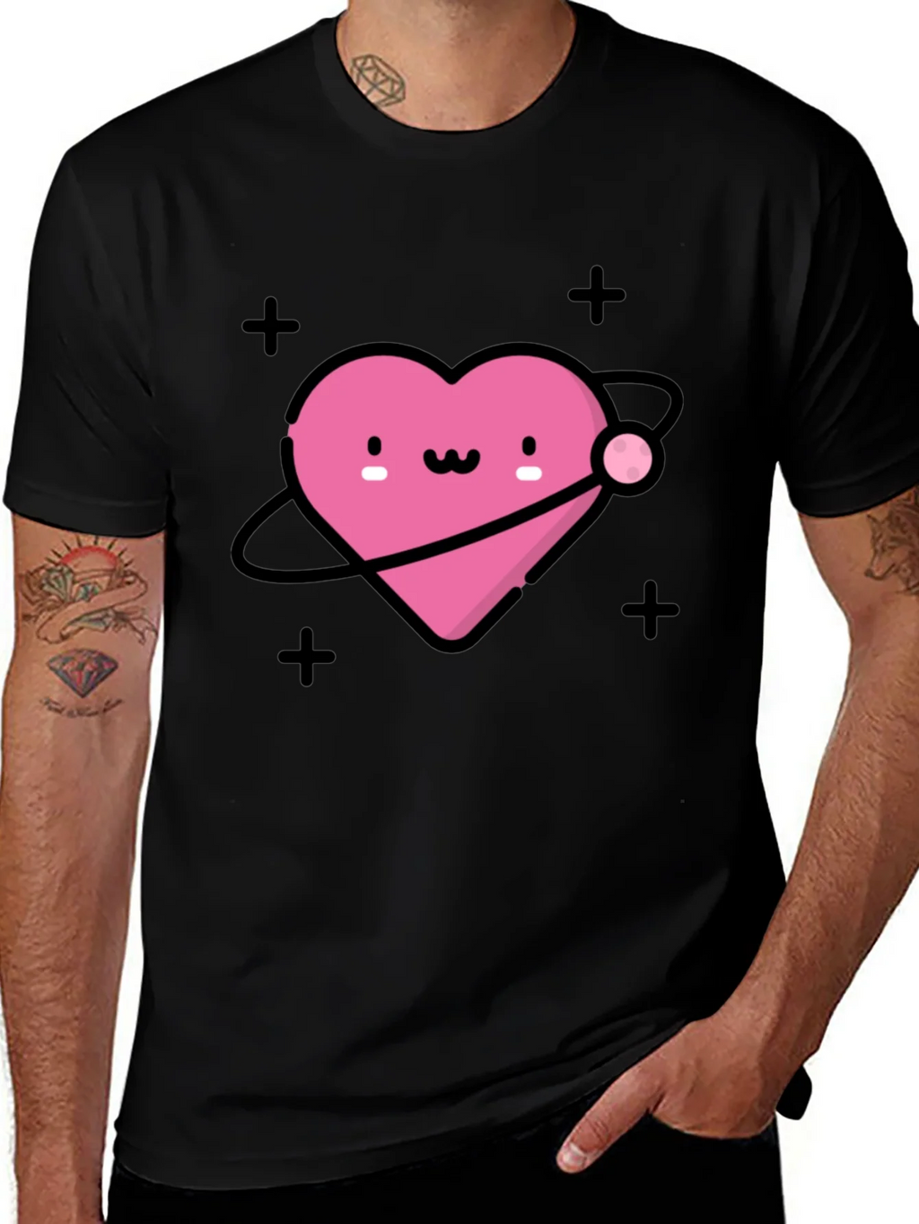 Cute Heart Planet Black T-Shirt product image 1