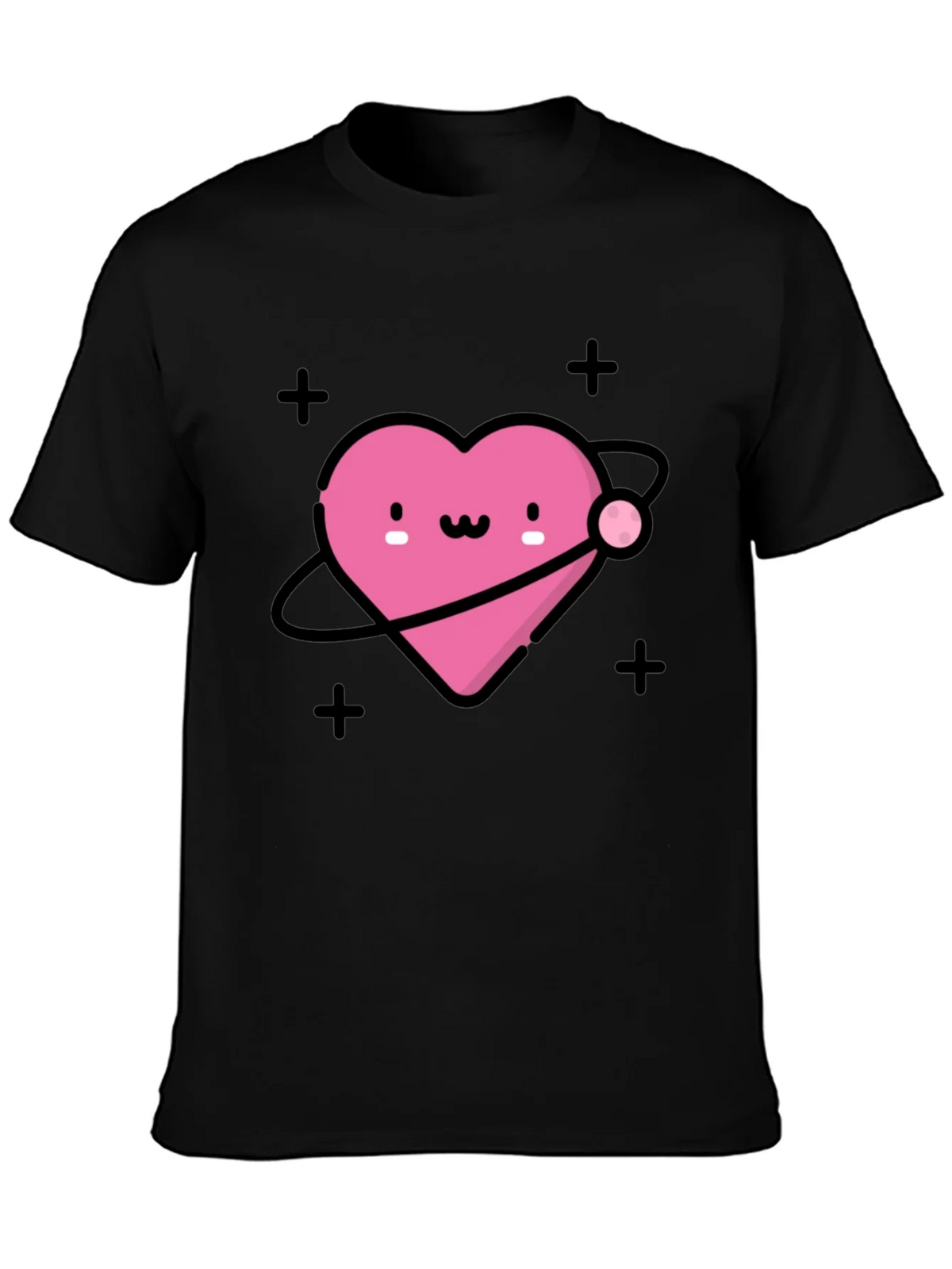 Cute Heart Planet Black T-Shirt product image 3