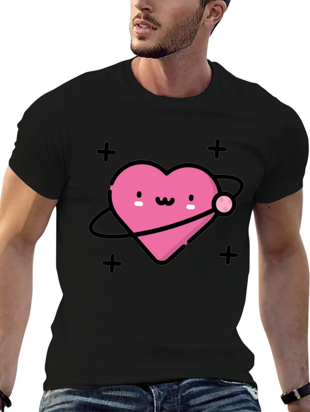 Cute Heart Planet Black T-Shirt product image 6