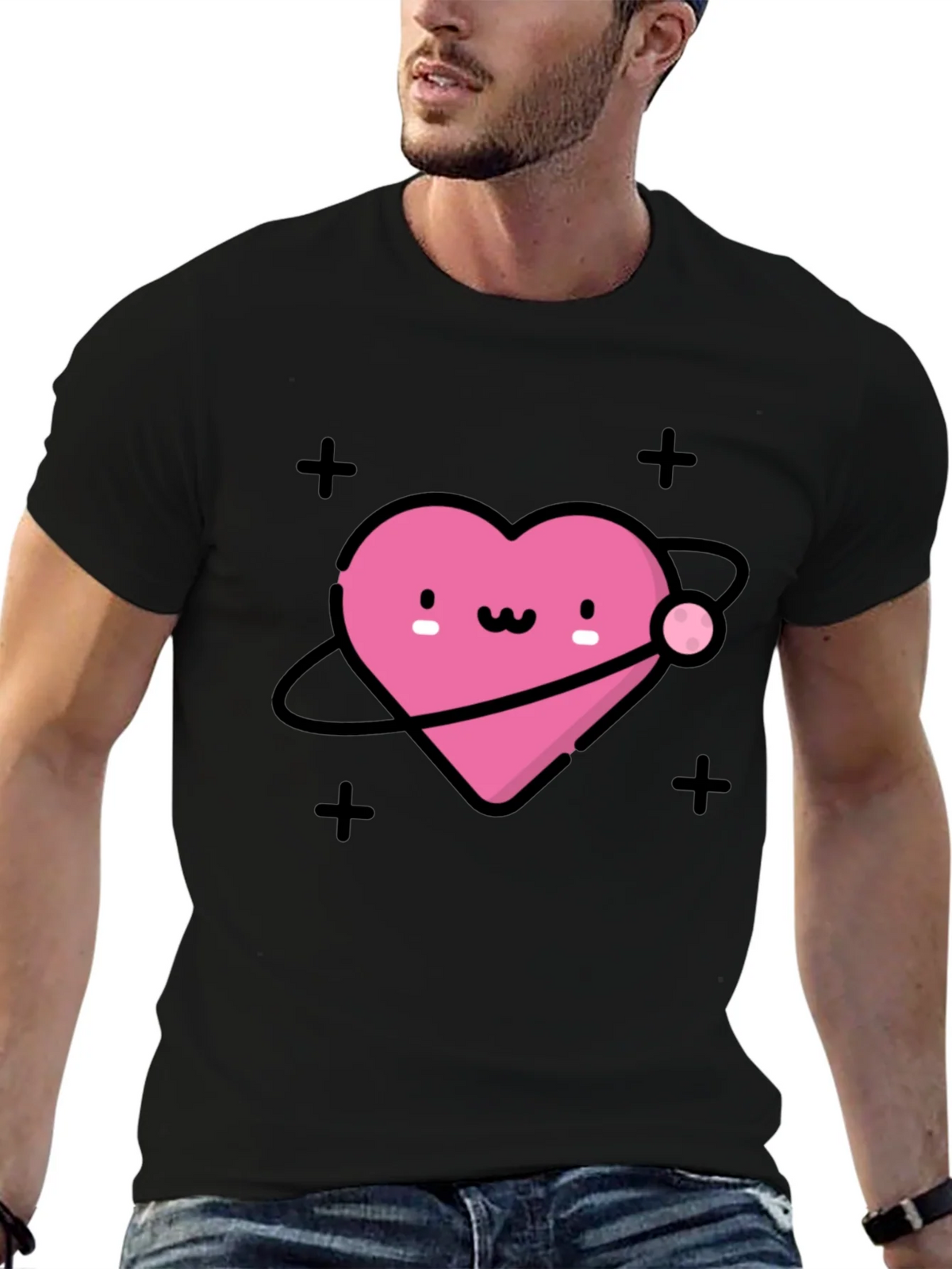 Cute Heart Planet Black T-Shirt product image 6