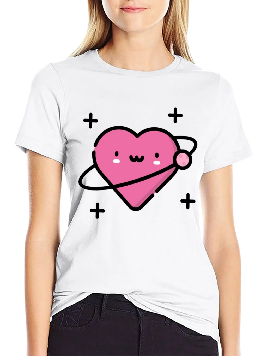 Cute Heart Planet Black T-Shirt product image 8