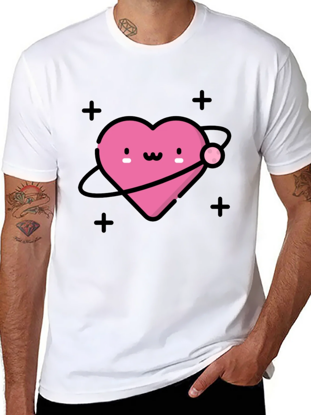 Cute Heart Planet Black T-Shirt product image 7