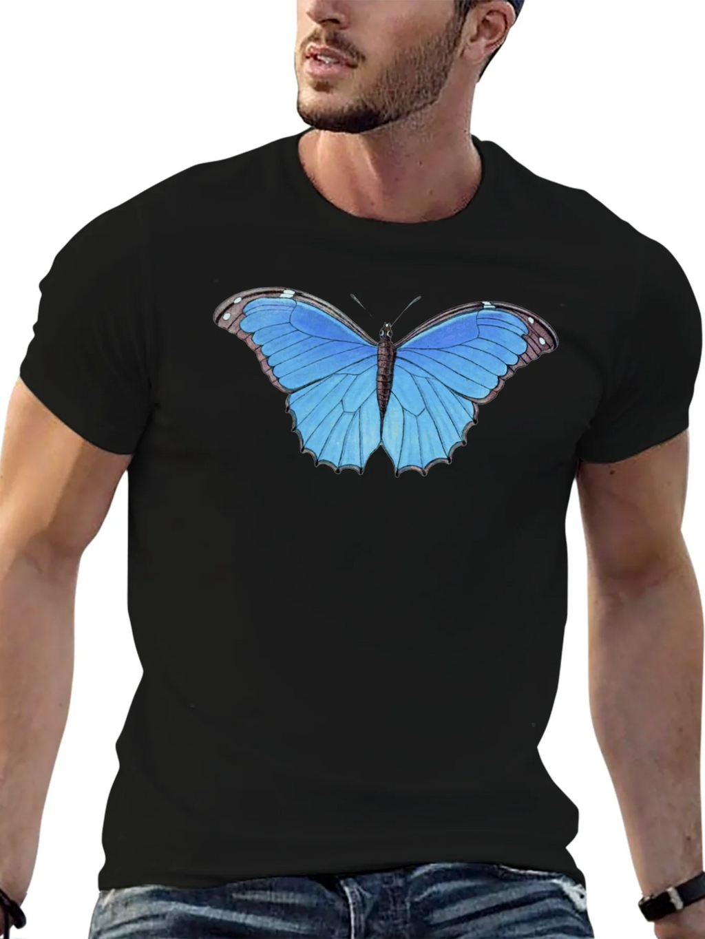 Blue Butterfly Graphic Tee - Unisex Black T-Shirt product image 6