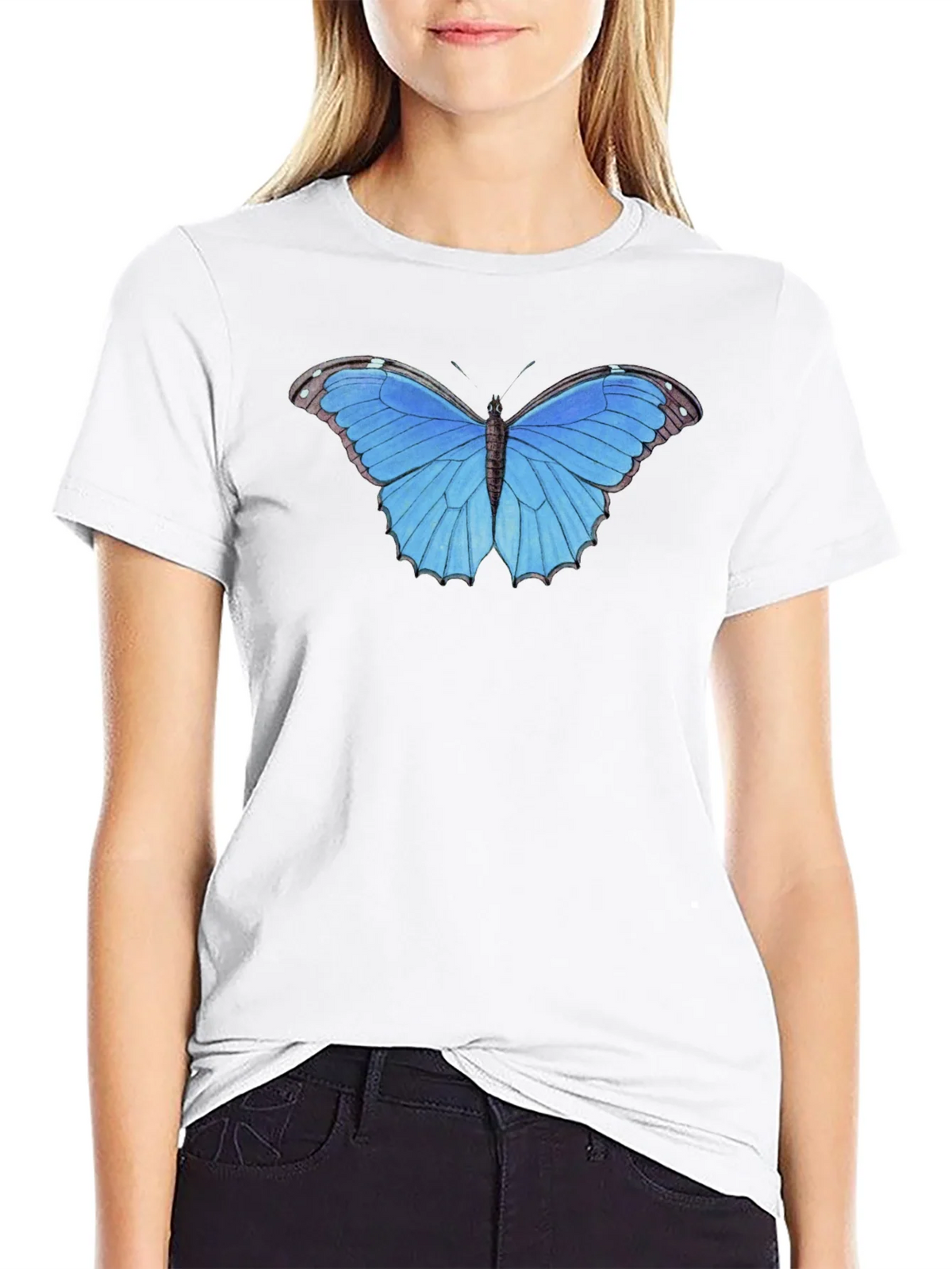 Blue Butterfly Graphic Tee - Unisex Black T-Shirt product image 8