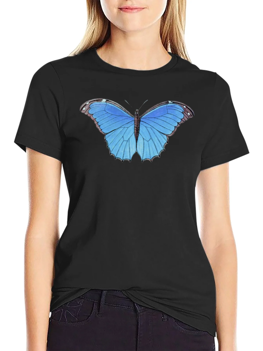 Blue Butterfly Graphic Tee - Unisex Black T-Shirt product image 2
