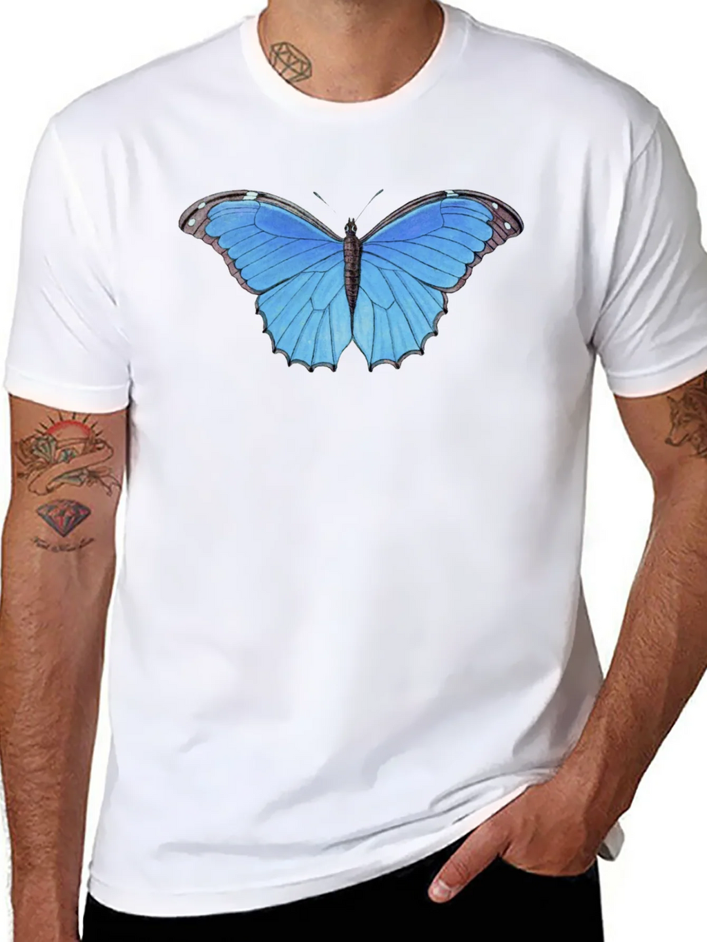 Blue Butterfly Graphic Tee - Unisex Black T-Shirt product image 7