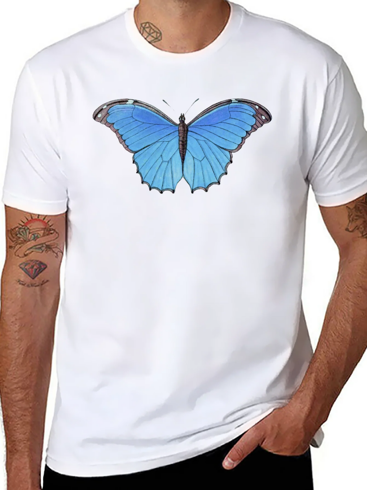 Blue Butterfly Graphic Tee - Unisex Black T-Shirt product image 7