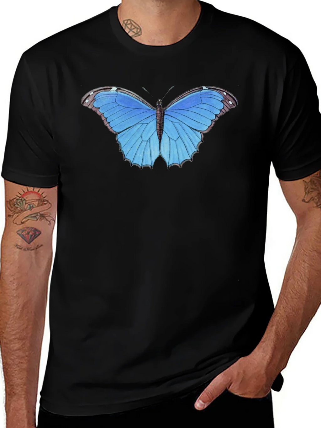 Blue Butterfly Graphic Tee - Unisex Black T-Shirt product image 1