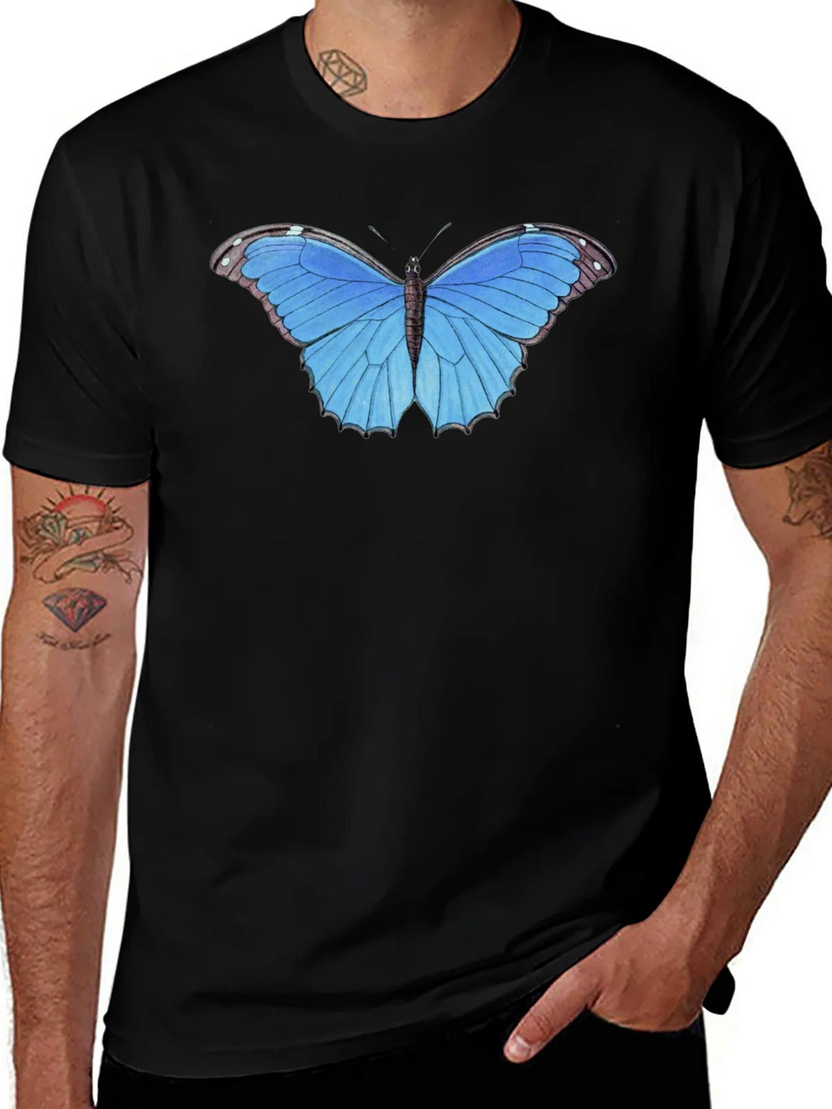 Blue Butterfly Graphic Tee - Unisex Black T-Shirt product image 1