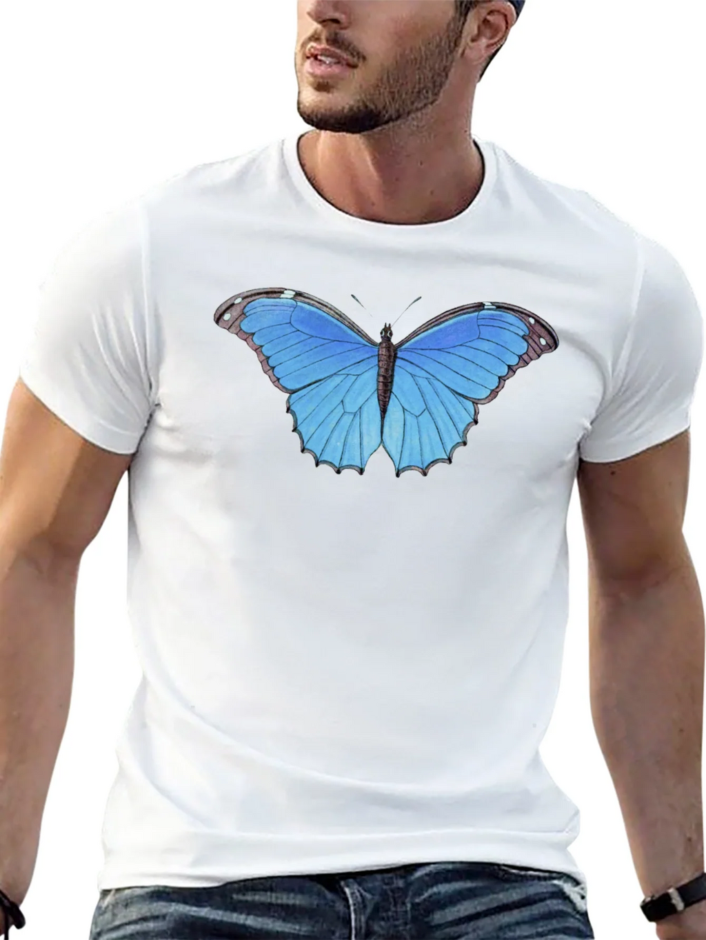 Blue Butterfly Graphic Tee - Unisex Black T-Shirt product image 12