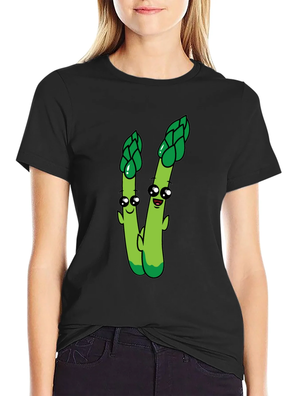 Cartoon Asparagus Graphic Tee - Black product image 2