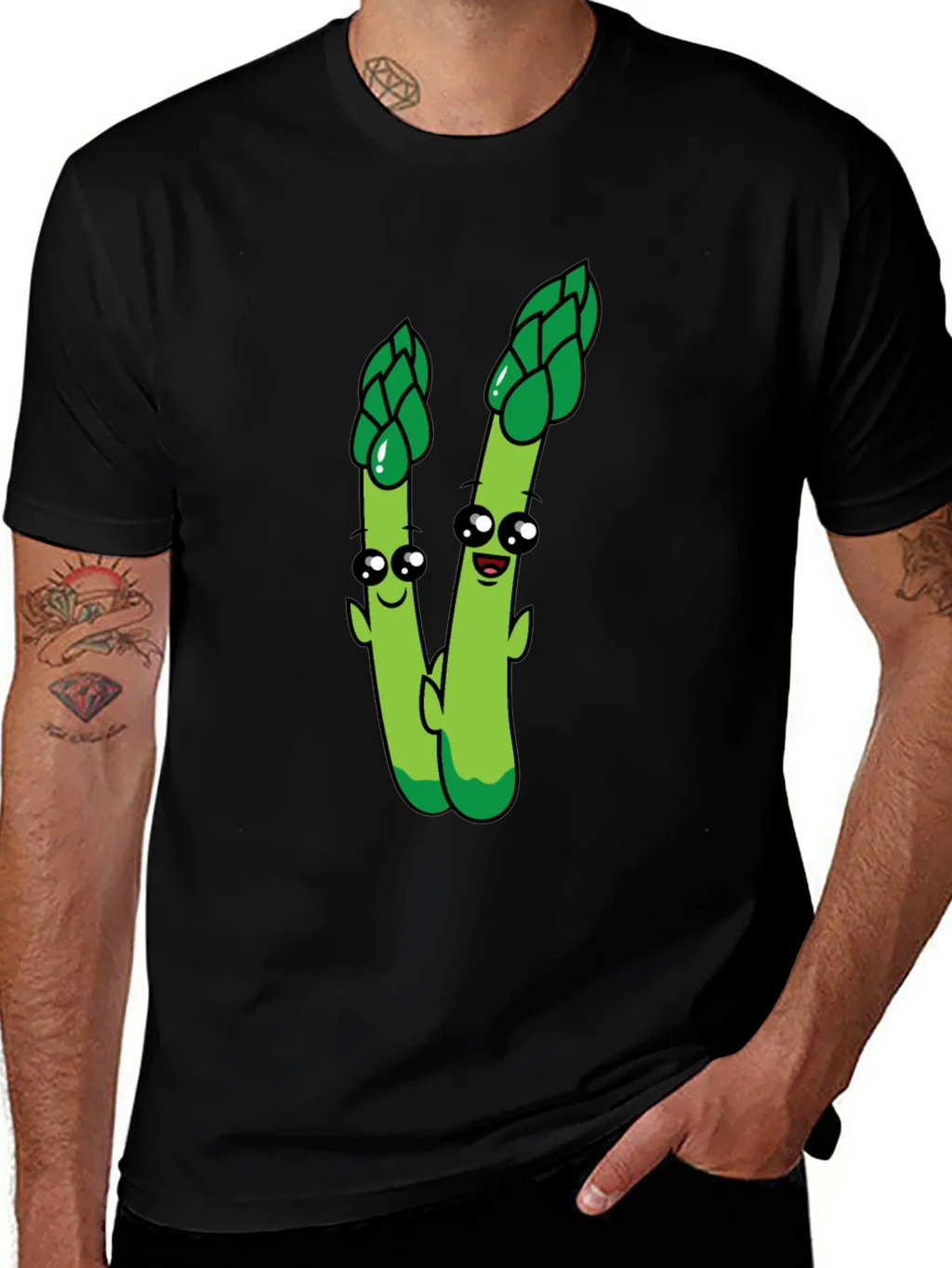 Cartoon Asparagus Graphic Tee - Black product image 1