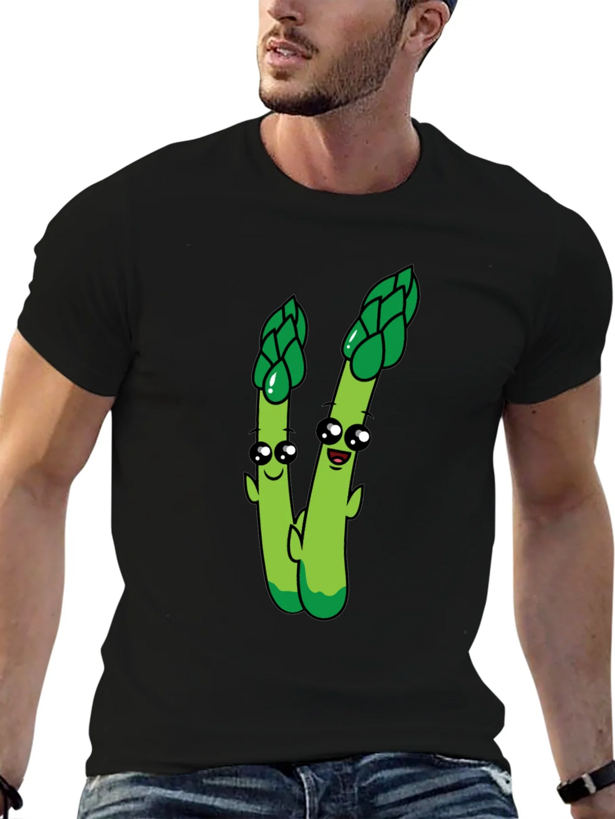 Cartoon Asparagus Graphic Tee - Black product image 5