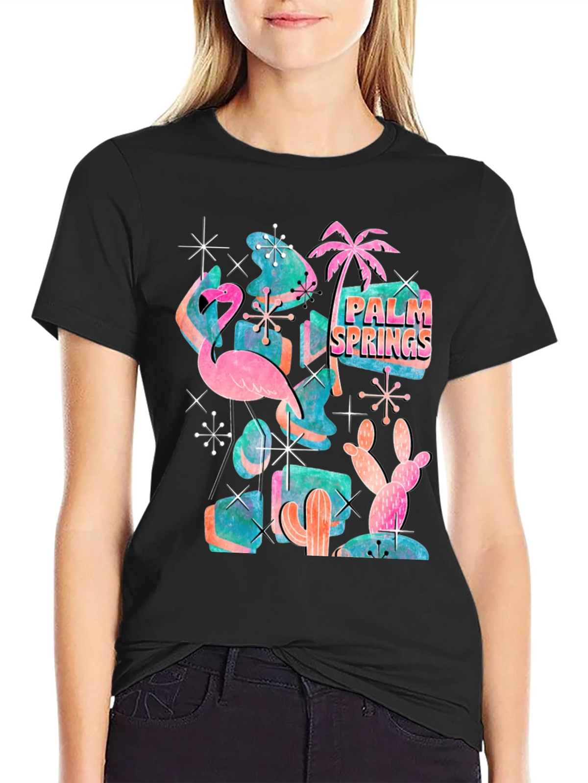 Retro Palm Springs Graphic Tee - Flamingo Cactus Desert product image 2