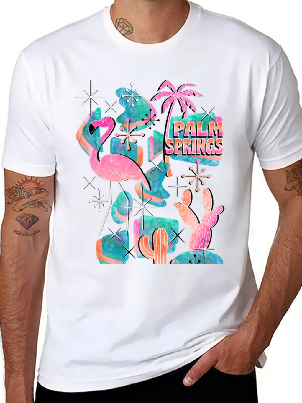 Retro Palm Springs Graphic Tee - Flamingo Cactus Desert product image 7