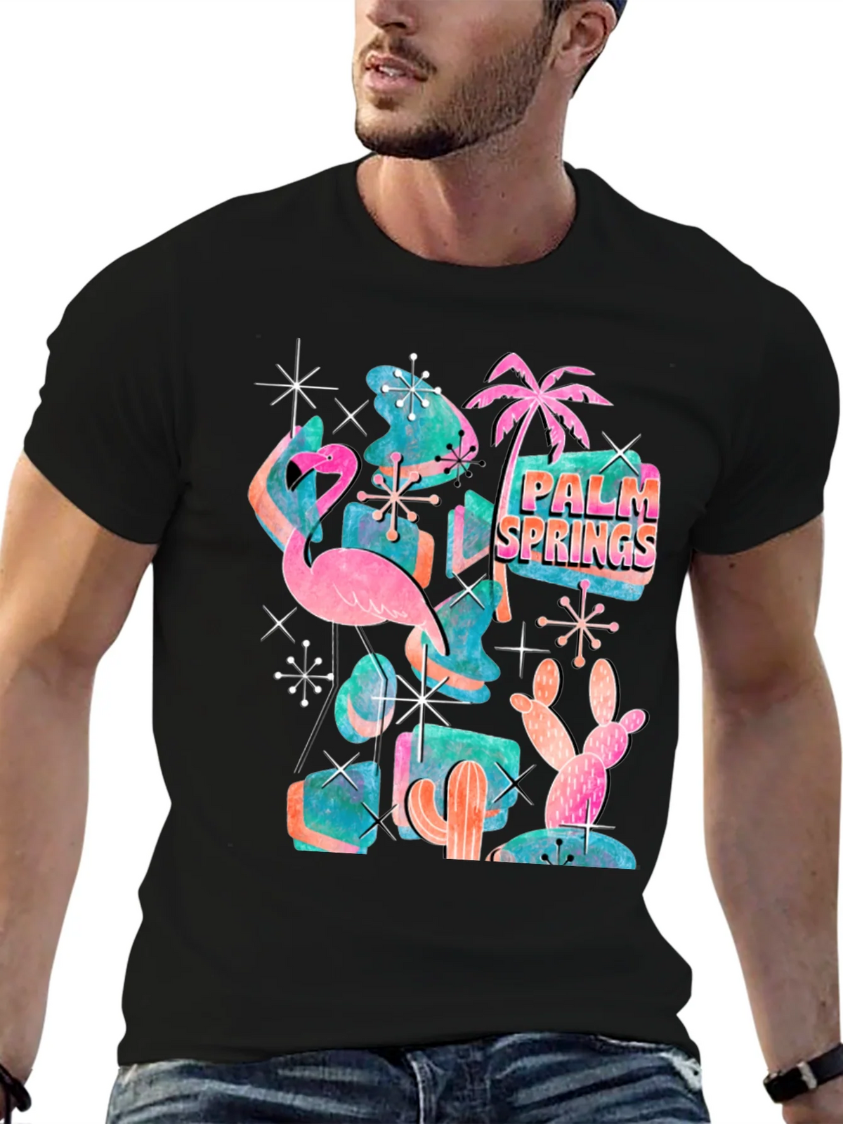 Retro Palm Springs Graphic Tee - Flamingo Cactus Desert product image 6