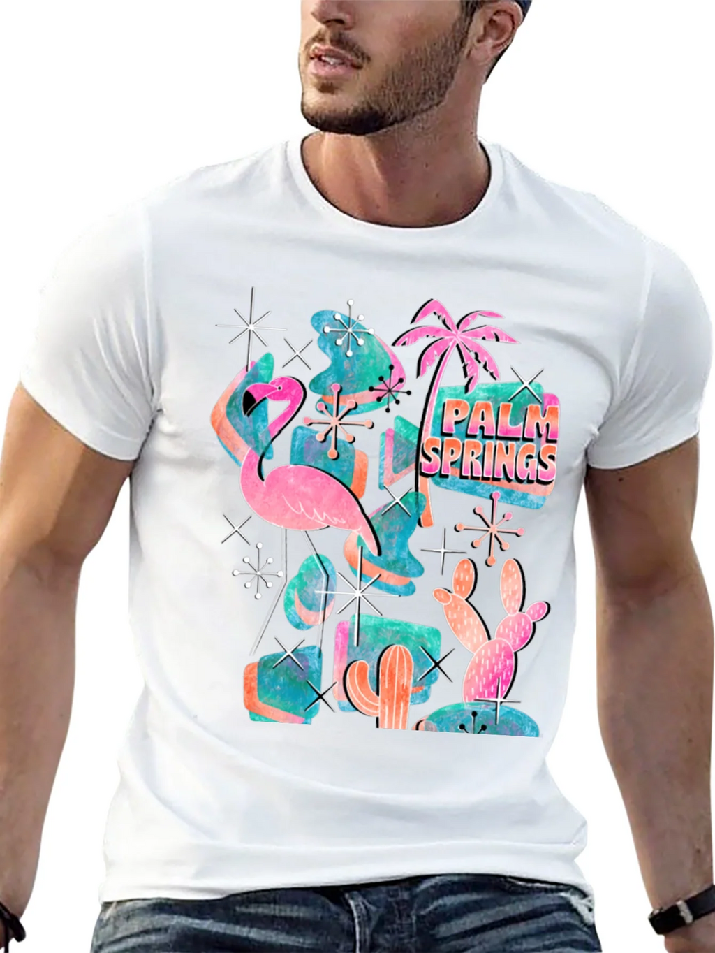 Retro Palm Springs Graphic Tee - Flamingo Cactus Desert product image 12