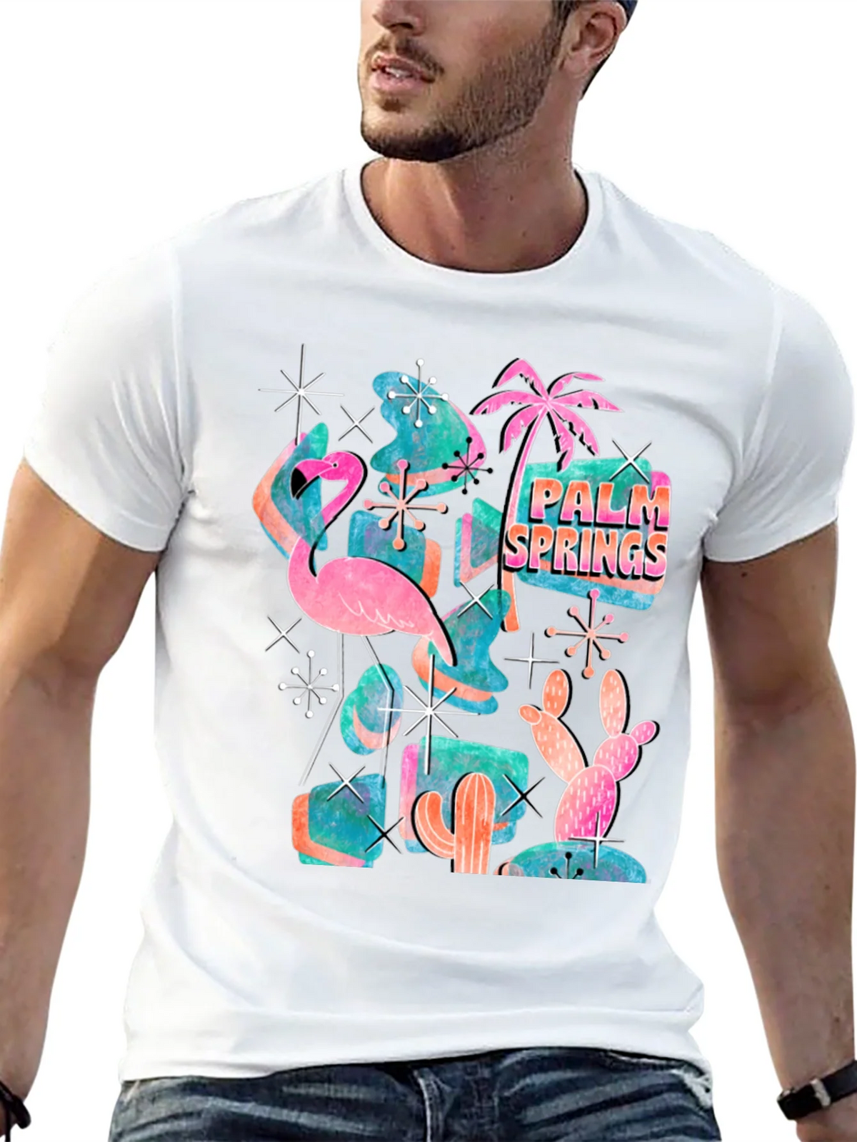 Retro Palm Springs Graphic Tee - Flamingo Cactus Desert product image 12