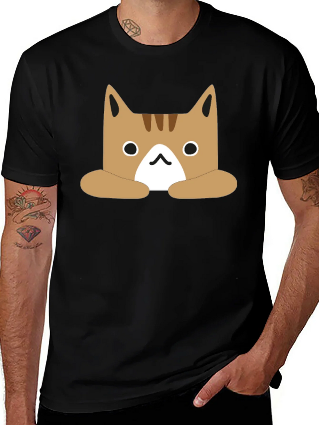 Cute Cartoon Cat Graphic Black T-Shirt product image 1