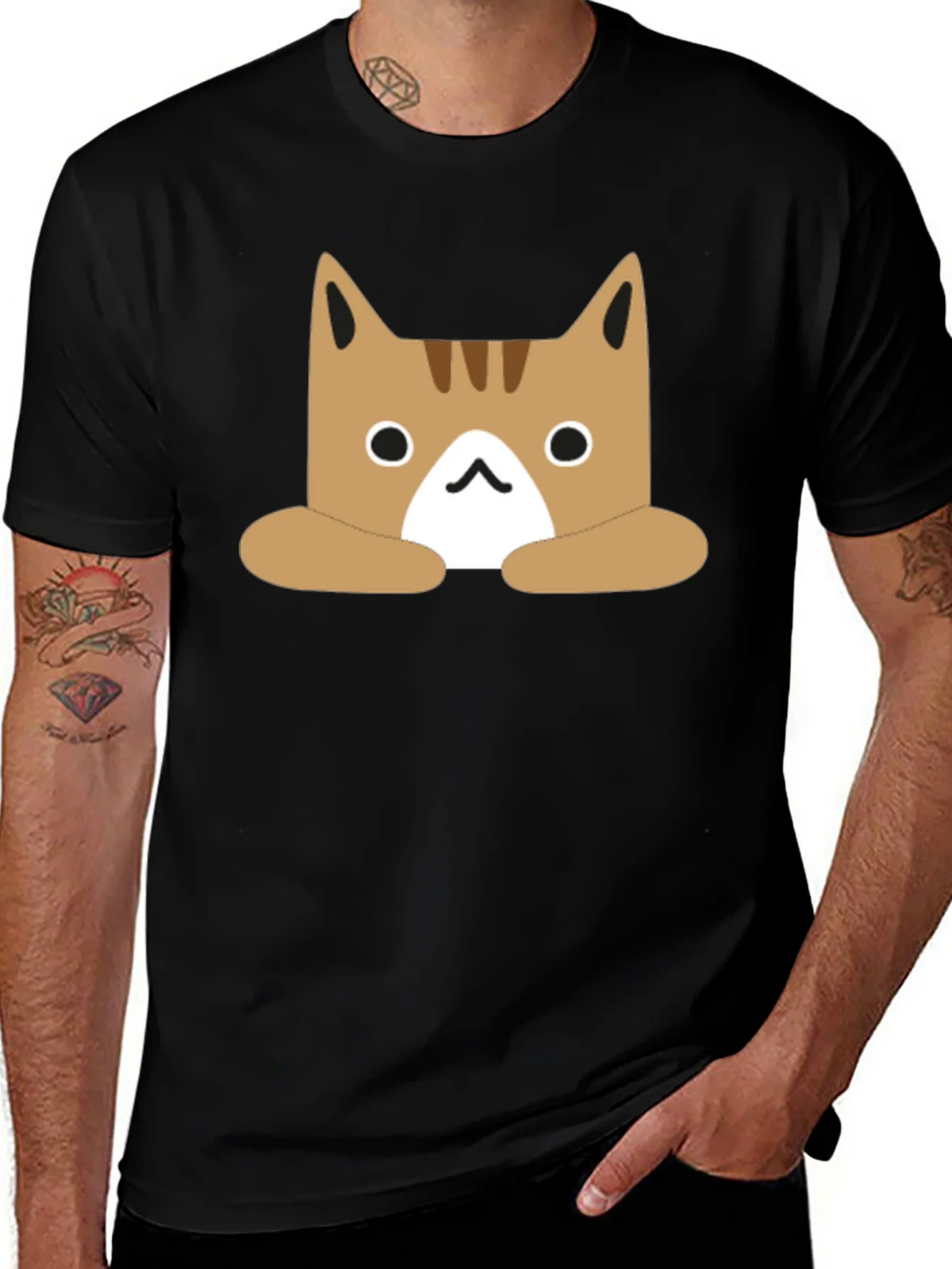 Cute Cartoon Cat Graphic Black T-Shirt product image 1