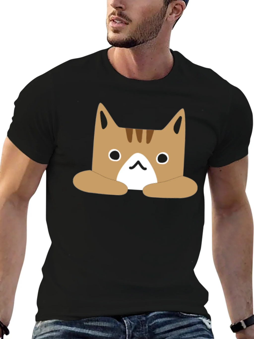 Cute Cartoon Cat Graphic Black T-Shirt product image 6