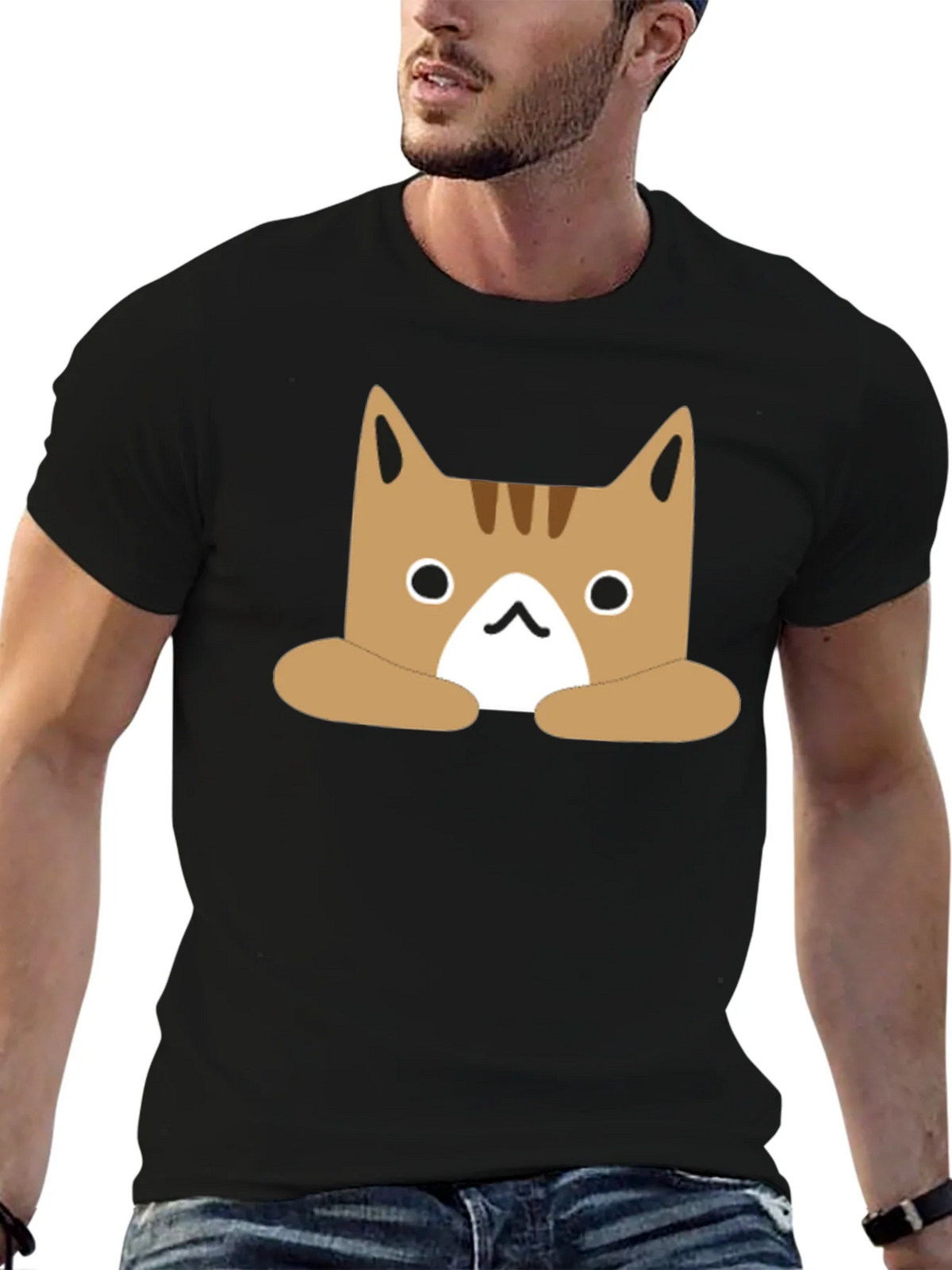 Cute Cartoon Cat Graphic Black T-Shirt product image 6
